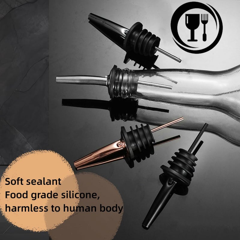 LEGERM Food-Grade Stainless Steel Liquor Pour Spouts with Dust Caps | Leak-Proof Speed Pourer for Liquor & Alcohol Bottles - Brushed Silver, Matte Black, Rose Gold - Image 2